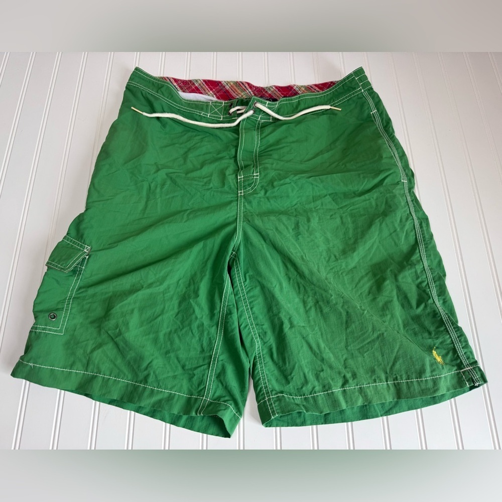 Polo Ralph Lauren Swim Trunks Board Shorts Mens Large Green Swimsuit Logo 748